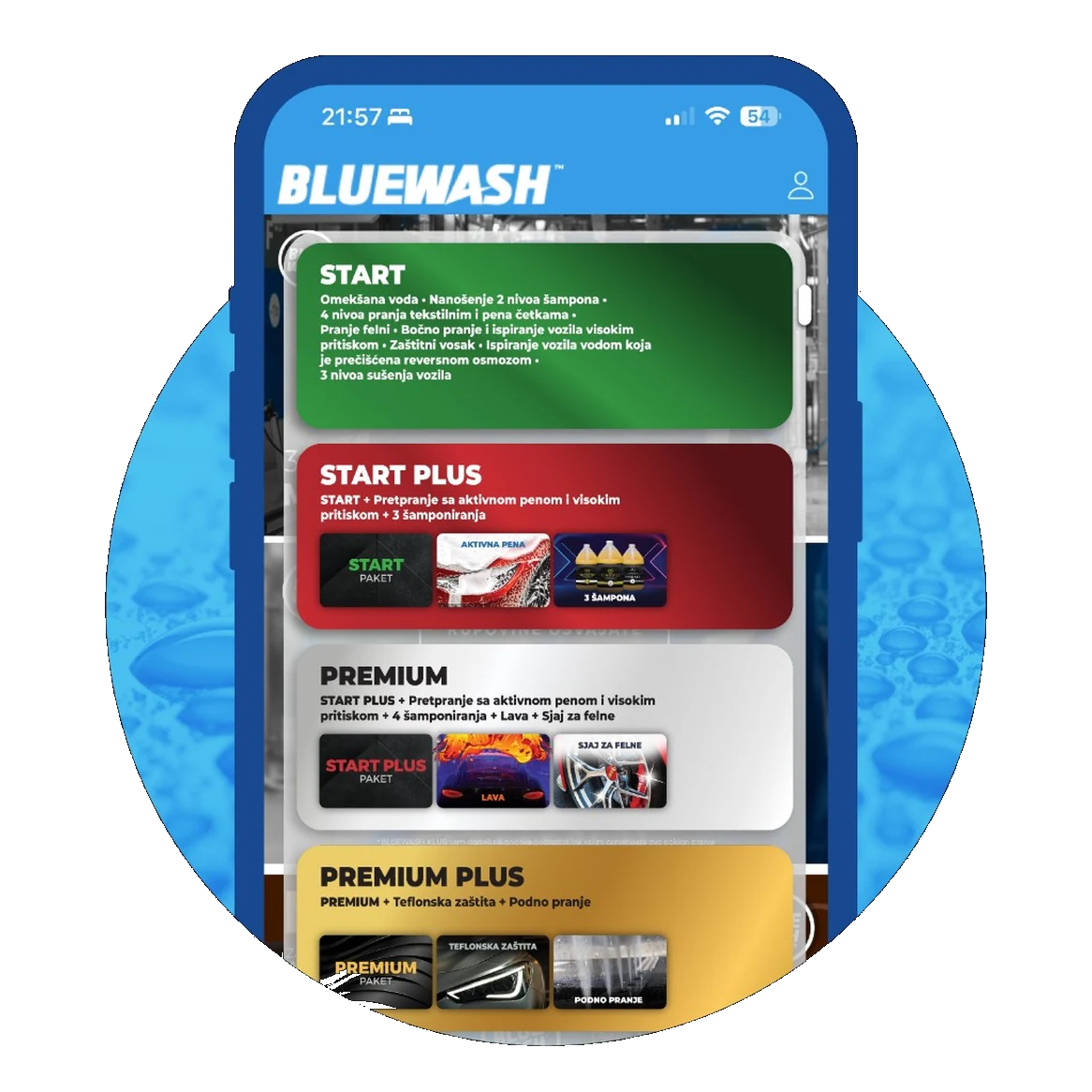 Mobilna aplikacija Bluewash, korak 3: izbor usluge i plaćanje